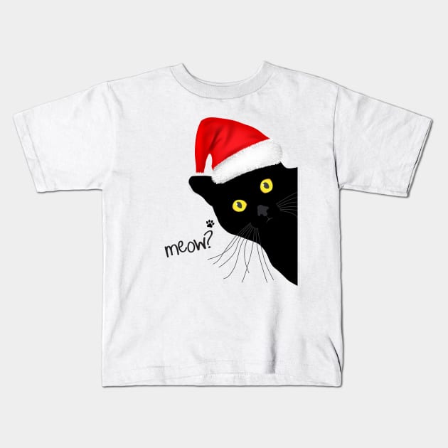 Black Cat Santa Kids T-Shirt by KneppDesigns